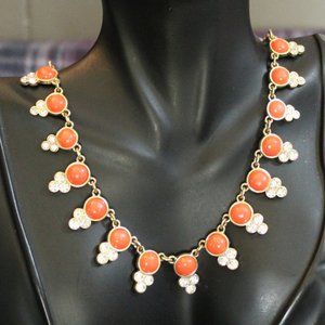 Loft Orange Coral Gold-tone Rhinestone Necklace